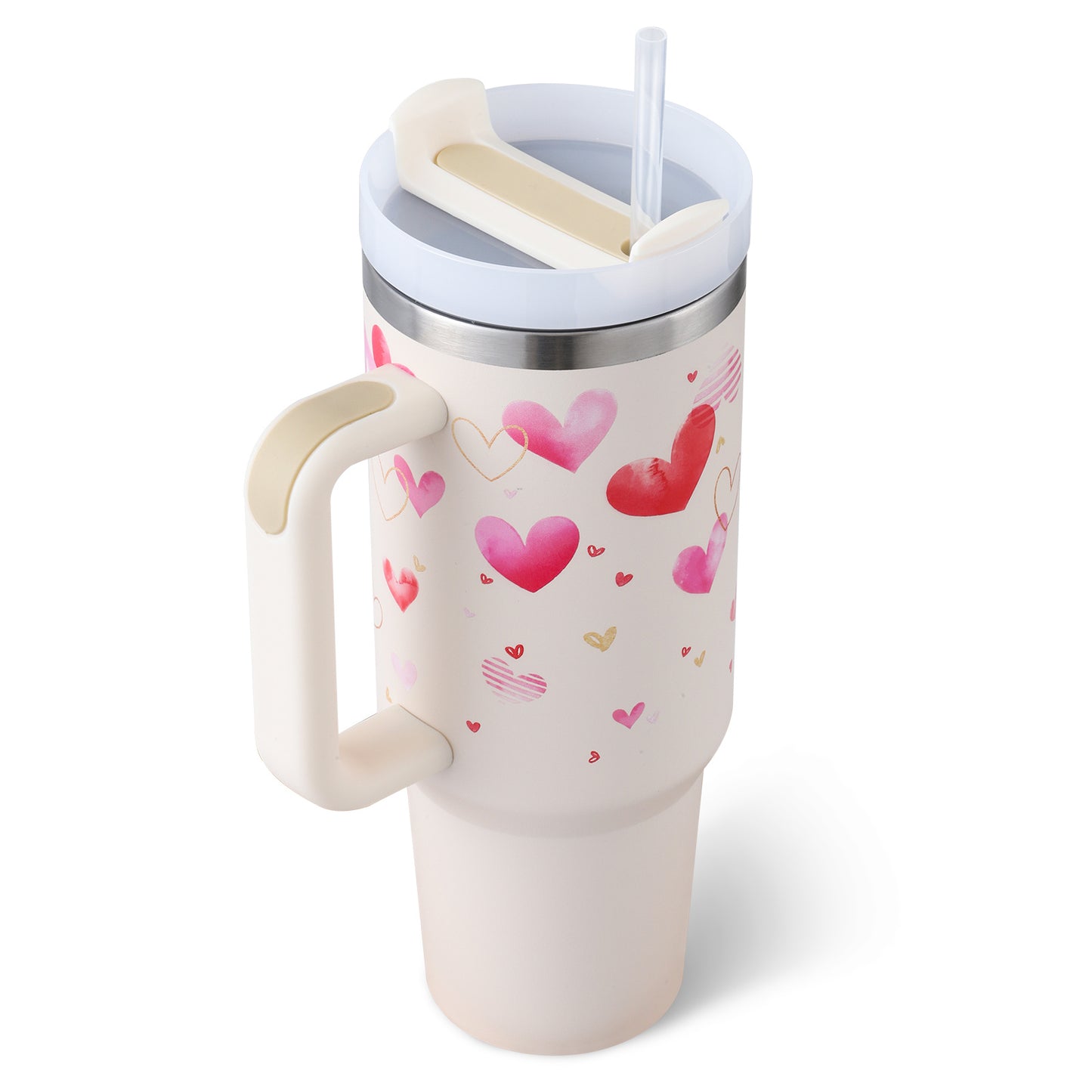 40 Oz Tumbler With Handle Straw Insulated, Stainless Steel Spill Proof Vacuum Coffee Cup Tumbler With Lid Tapered Mug Gifts For Valentine Lover Suitable For Car Gym Office Travel - Rox International