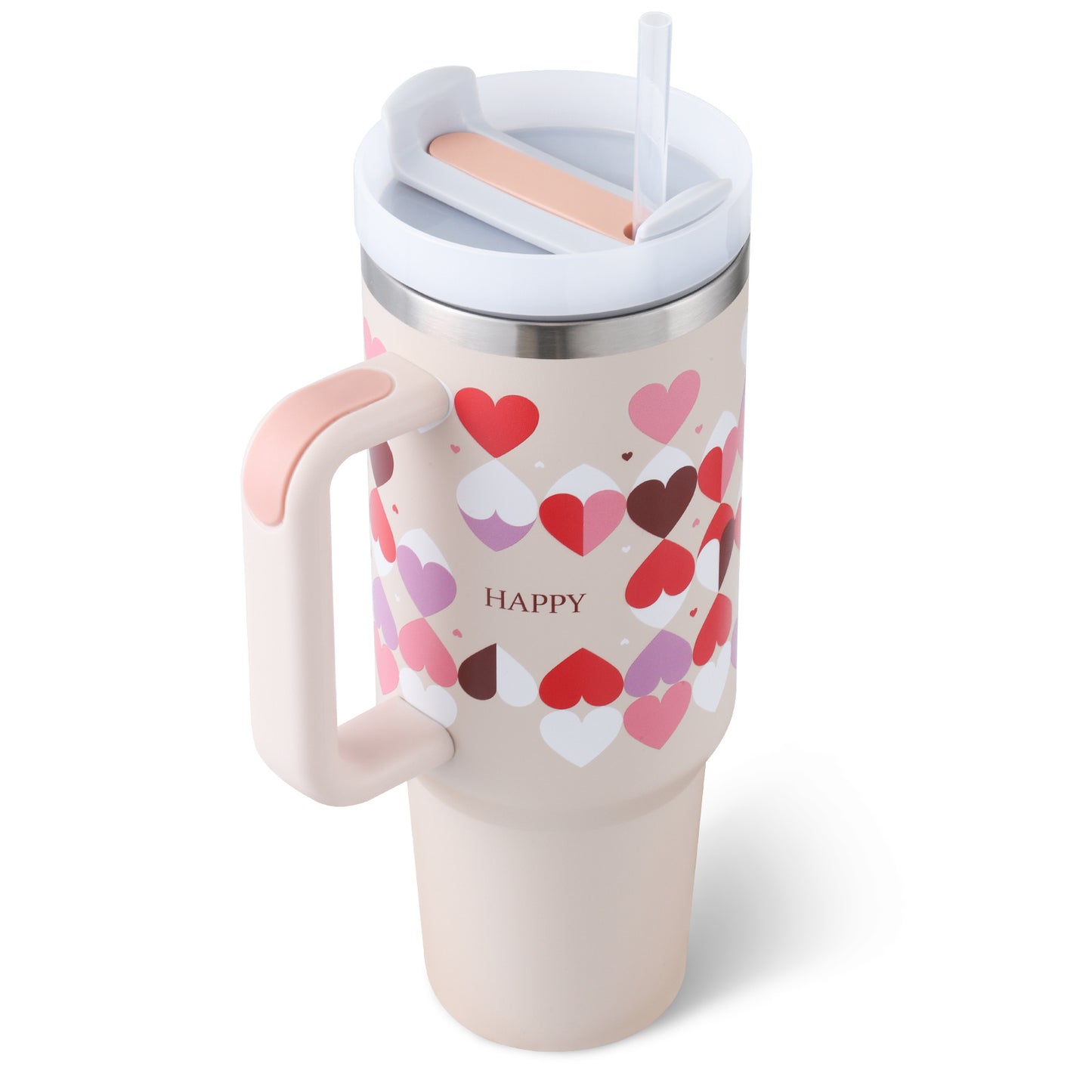 40 Oz Tumbler With Handle Straw Insulated, Stainless Steel Spill Proof Vacuum Coffee Cup Tumbler With Lid Tapered Mug Gifts For Valentine Lover Suitable For Car Gym Office Travel - Rox International