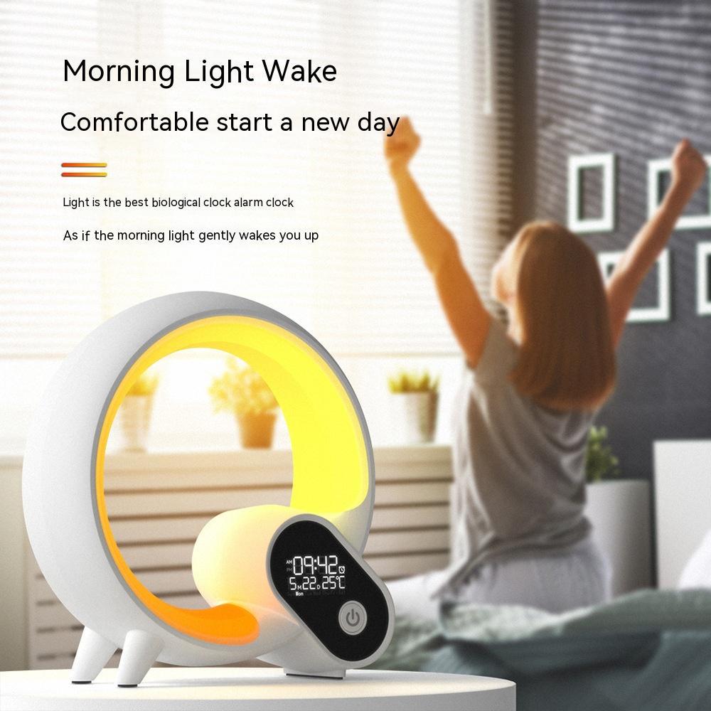 Creative Q Light Analog Sunrise Digital Display Alarm Clock Bluetooth Audio Intelligent Wake-up Q Colorful Atmosphere Light - Rox International