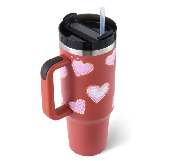 40 Oz Tumbler With Handle Straw Insulated, Stainless Steel Spill Proof Vacuum Coffee Cup Tumbler With Lid Tapered Mug Gifts For Valentine Lover Suitable For Car Gym Office Travel - Rox International